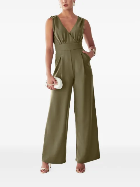 BWLDR pleated-detail V-neck jumpsuit Green BW02910