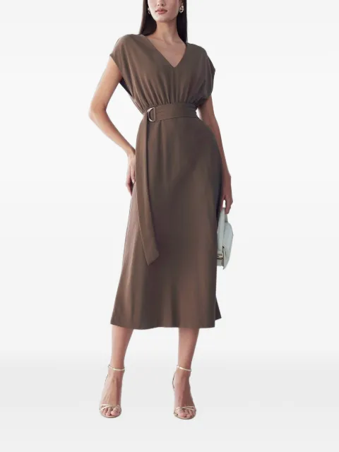 ST MRLO V-neck belted midi dress Brown MR02183