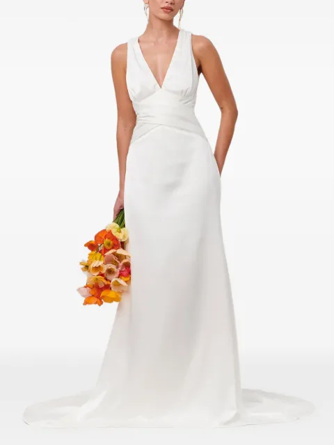 BWLDR ruched V-neck maxi dress White BW03217