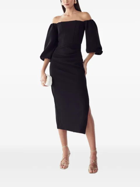 BWLDR off-shoulder puff-sleeve midi dress Black BW03249