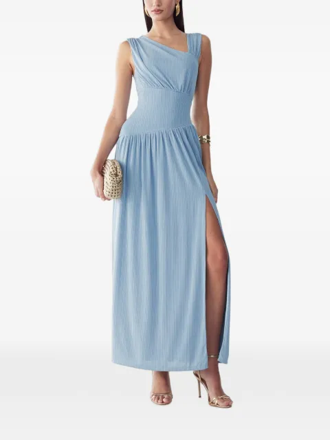 BWLDR Riah asymmetric-neck pleated maxi dress Blue BW03176