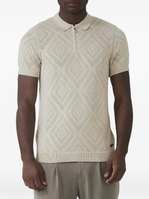 MAUVAIS Chalbi diamond-pointelle zip-up polo shirt Neutrals MAUSS2503C