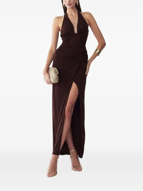 BWLDR Dakota ruched halterneck maxi dress Brown BW03224