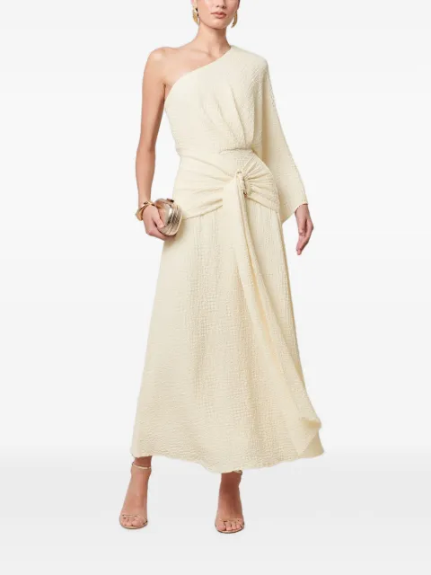 SÁVEL Ellie one-shoulder knotted-waist midi dress Neutrals SA01959