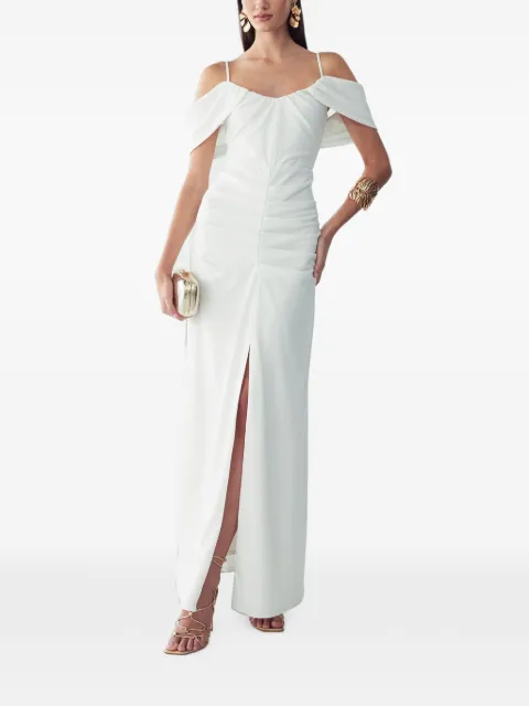 BWLDR ruched cold-shoulder maxi dress White BW03380
