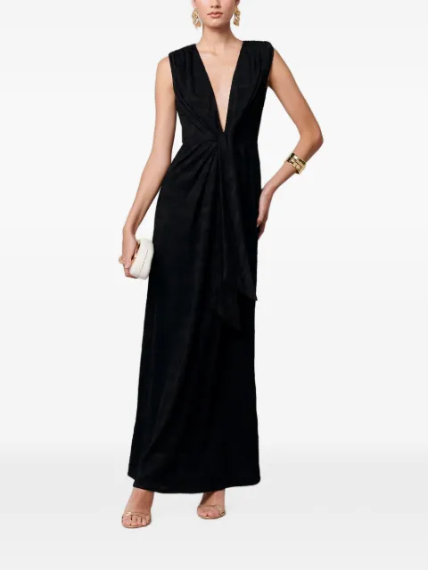 SÁVEL Gisella palm-jacquard knotted maxi dress Black SA01743