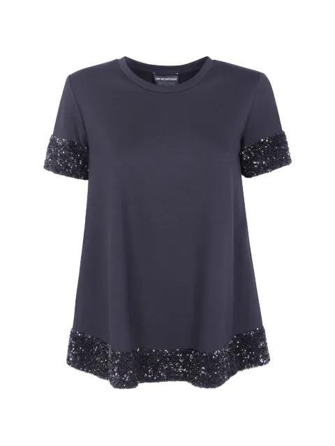 Emporio Armani short-sleeved viscose jumper with sequined cuffs and hem Black EW004673AF22598