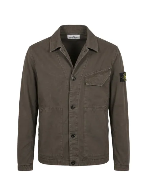 Stone Island logo-patch button-up jacket Grey L2S154100048S0184