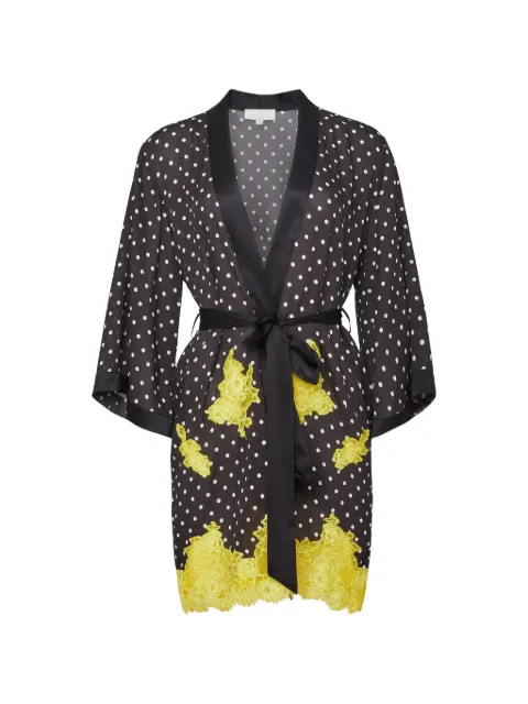 Fleur Du Mal Juliet lace-trim polka-dot robe Black RB0110