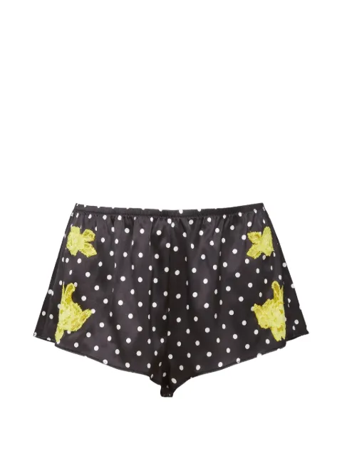 Fleur Du Mal Juliet polka-dot floral-appliqué shorts Black SH0143