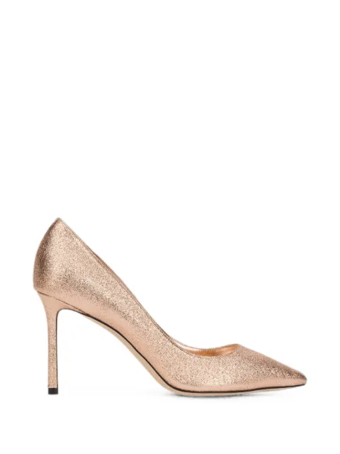 Jimmy Choo Romy 85 metallic pointed-toe pumps Pink ROMY85DXB