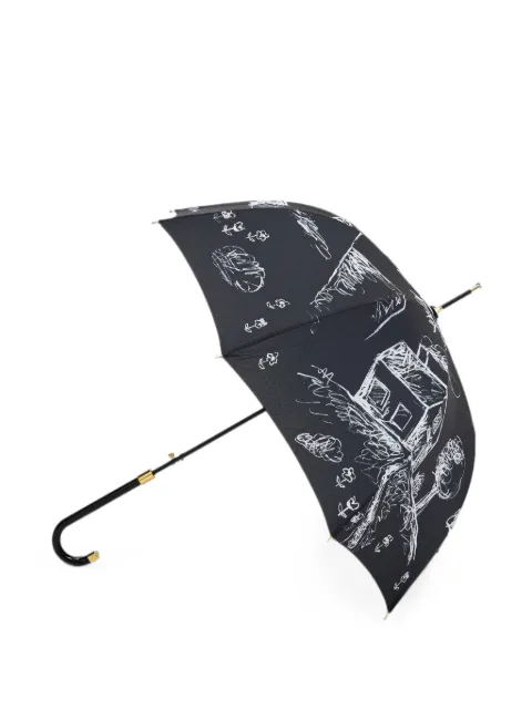 Moschino sketch-print curved-handle umbrella Black 8979AUTO