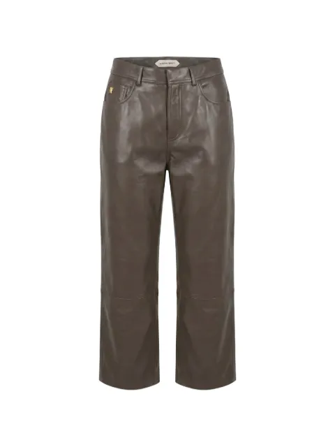 Alberta Ferretti logo-plaque leather trousers Brown 37086690