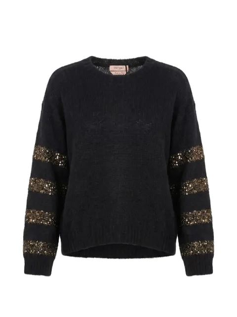 TWINSET sequin-embellished striped-details crew-neck sweater Black 262TP3530