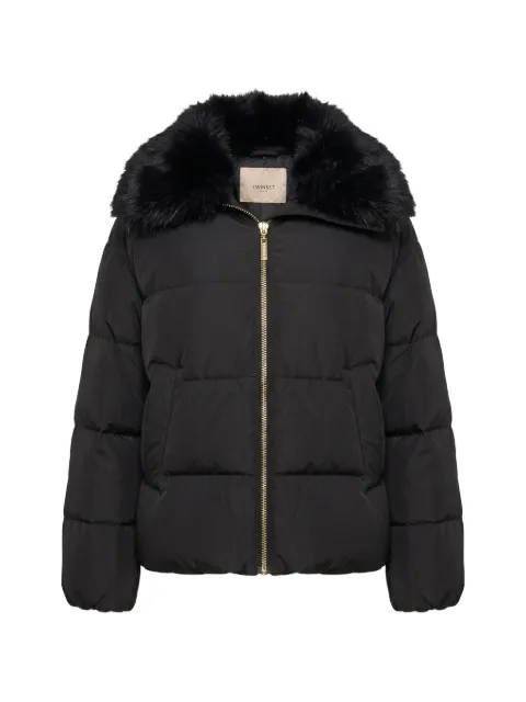TWINSET faux fur-collar zip-up puffer jacket Black 262TP2360