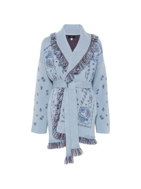 Alanui Bandana jacquard fringed cardigan Blue LWHB064E26KNI0024284