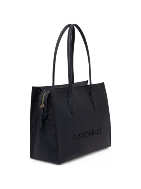 Coccinelle large Myrtha26 logo-embossed grained leather tote bag Black E1UAK110101