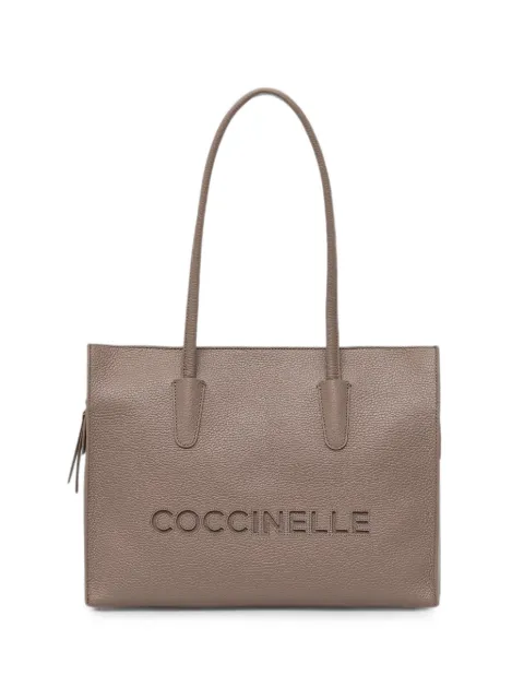 Coccinelle medium Myrtha26 logo-debossed grained leather tote bag Brown E1UAK110201