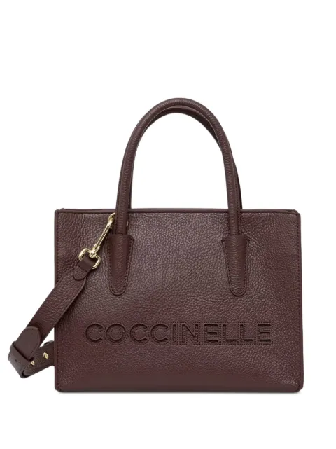Coccinelle logo-perforated grained-leather tote bag Red E1UAK180101
