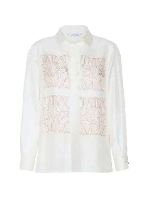 Max Mara logo-embroidered silk shirt Neutrals 2621116051600