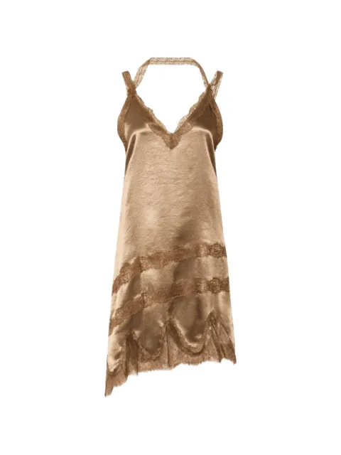 Marella lace-trim satin-finish aymmetric dress Brown 2623226141200