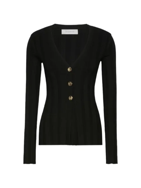 Sportmax Laser ribbed-knit V-neck cardigan Black 2622346031600