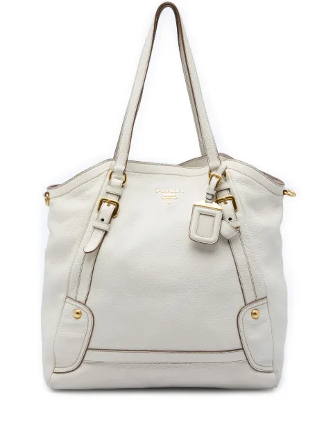 Prada Pre-Owned 2010-2026 Vitello Daino Convertible Tote satchel White TBBFNW59F635M6IW