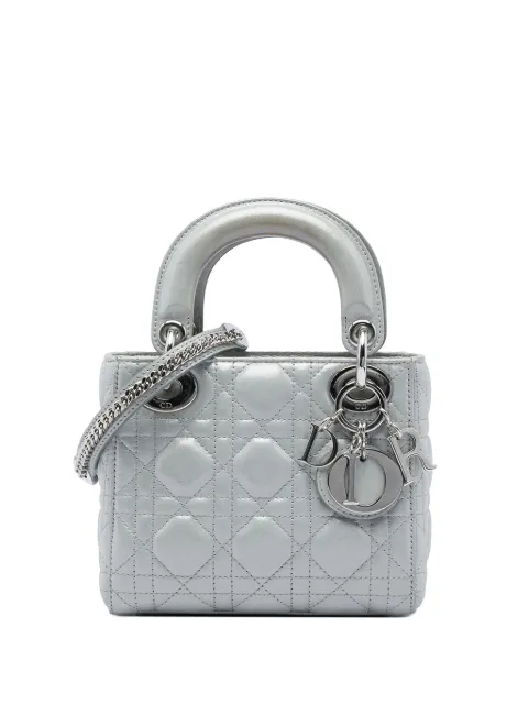 Christian Dior Pre-Owned 2016 Mini Iridescent Lambskin Cannage Lady Dior satchel Silver N9JZ81NY5HVKYXIC