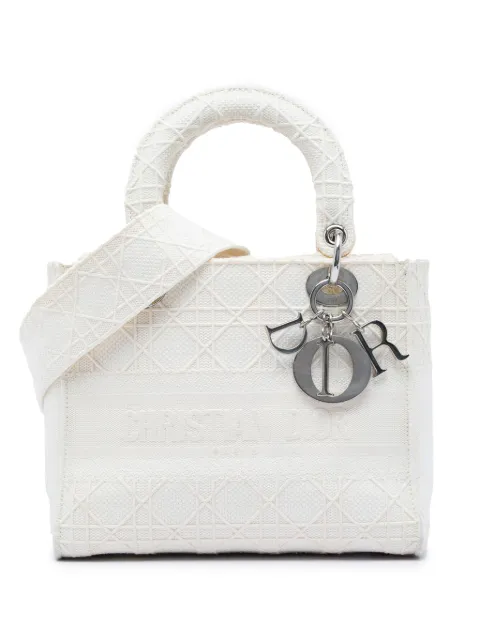 Christian Dior Pre-Owned 2020 Medium Embroidered Canvas Cannage Lady D Lite satchel White H336P62H2DLN6A97