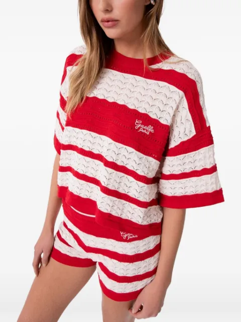 Gaëlle Paris striped pointelle-knit sweater Red GAABW09475