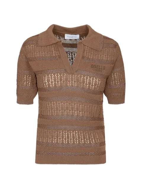 Gaëlle Paris logo-embroidered open-knit T-shirt Brown GAABW09443