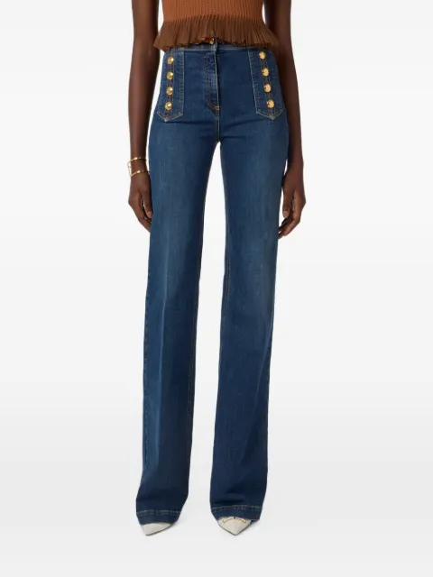Elisabetta Franchi Gold-tone button denim Palazzo pants Blue PJ19D61E2