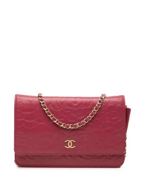 CHANEL Pre-Owned 2012 CC Embossed Lambskin Camellia Wallet On Chain crossbody bag Pink UGMRVZ7JM99ASQRX