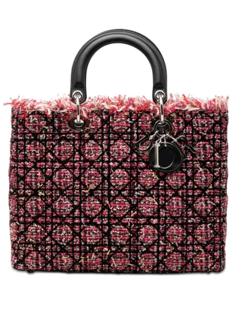 Christian Dior Pre-Owned 2011 Large Tweed Cannage Fringe Lady Dior satchel Pink JU5YSXBZGNFBQLCM