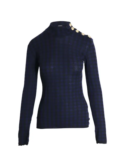 Balmain Pre-Owned studded-shoulder diamond-print top Blue NAPPUGBCL258457W