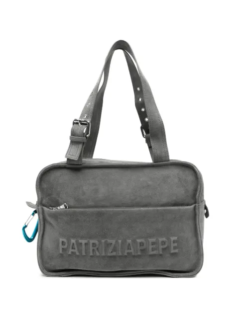 Patrizia Pepe logo-embossed suede shoulder bag Grey 2B0125L152