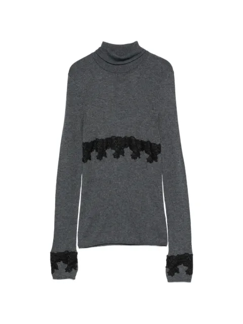 Patrizia Pepe lace-trim turtleneck knit Grey 8K0417KK009S215