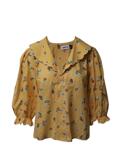 Rixo Gingham floral-print blouse Yellow NAPPUGBCL126953W