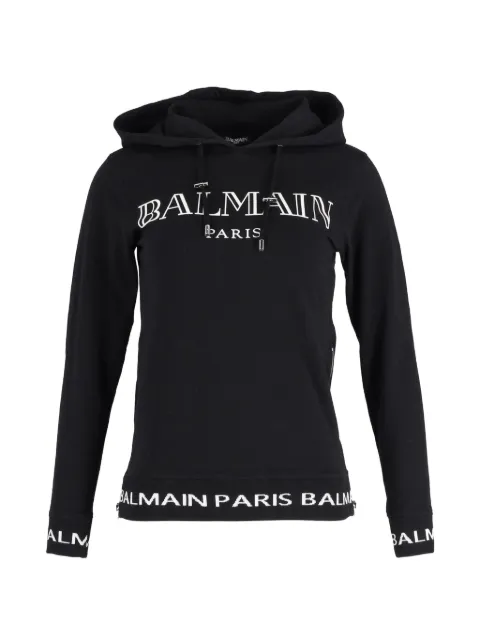 Balmain Pre-Owned logo-print zip-detail hoodie Black NAPPUGBCL283508W