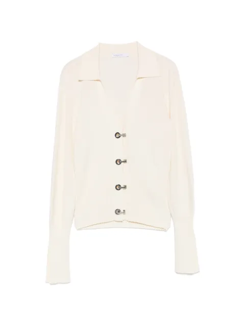 Patrizia Pepe ribbed-knit T-bar-fastening cardigan White 8K0164KK003W405