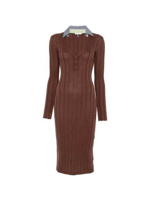Patrizia Pepe ribbed-knit contrast-collar midi dress Brown 8A0372KK021J521