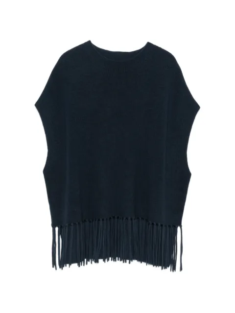 Patrizia Pepe fringed wool poncho Blue 8F0074KM36CB23