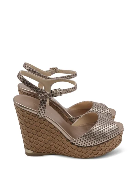 Jimmy Choo Pre-Owned patterned peep-toe wedge sandals Gold GILTPUUSSH757933W