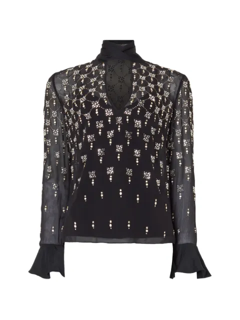 Temperley London crystal-embellished pussy-bow blouse Black 26AGAL55131