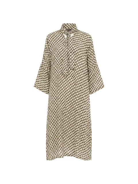 Odeeh pussy-bow geometric-print midi dress Neutrals 3406016262
