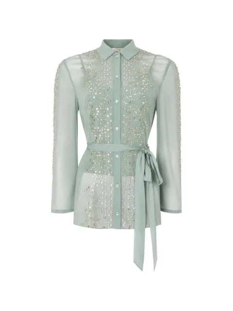 Temperley London Oberon crystal-embellished belted shirt Green 26AOBE54478A