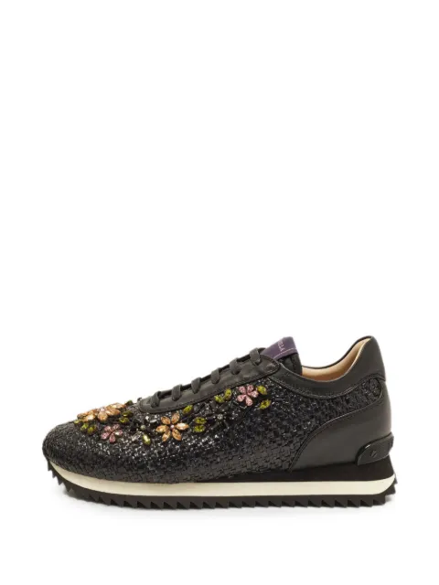 Le Silla crystal-embellished raffia sneakers Black 1376459