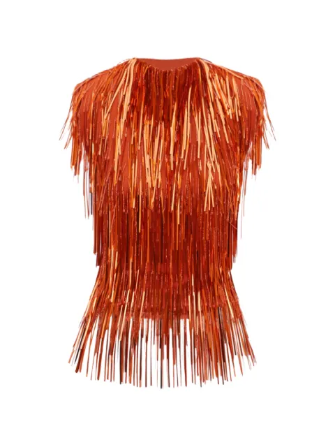 Gemy Maalouf fringe-detail high-neck top Orange LPW257391T