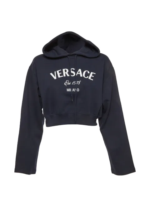 Versace Pre-Owned logo-embroidered cropped hoodie Blue 1376514