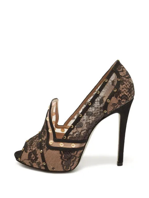 René Caovilla lace pearl-embellished pumps Black 1380869